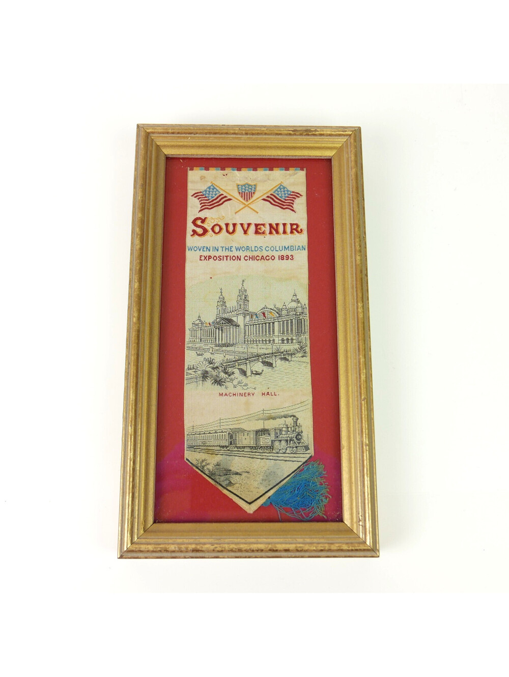 1893 Chicago Worlds Fair Columbian Expo Silk Ribbon Machinery Hall Train Framed